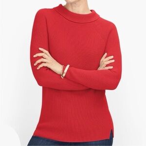 Talbots Red Pima Cotton Sweater Small Sabrina Neck Shaker Stitch Holiday Knit